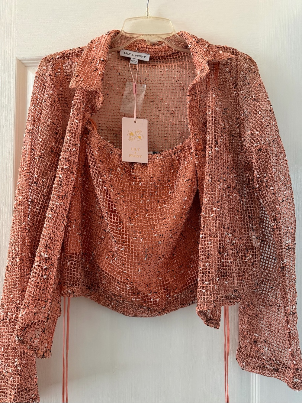 Rose Gold Sequin Button-Down Mesh Shirt